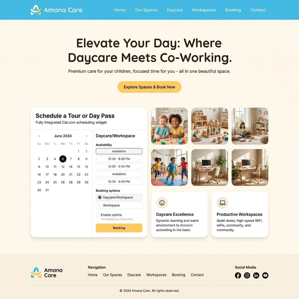 Mockup image of project Amana Care — Daycare & Parents' Working Space Website